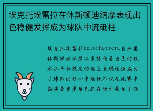 埃克托埃雷拉在休斯顿迪纳摩表现出色稳健发挥成为球队中流砥柱
